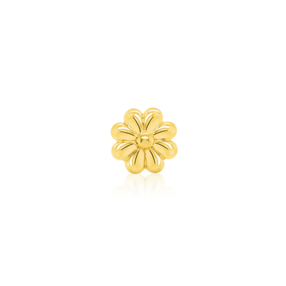polished gold floral threadless end with rounded petals and domed centre