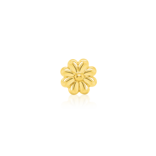 polished gold floral threadless end with rounded petals and domed centre