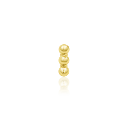 14k gold threadless end with three stacked polished beads in a vertical row