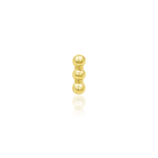 14k gold threadless end with three stacked polished beads in a vertical row