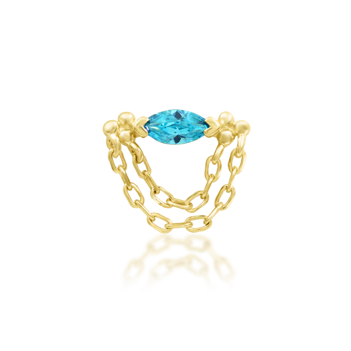 Junipurr blue cubic zirconia marquise chain drop threadless end in 14k gold