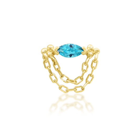 Junipurr blue cubic zirconia marquise chain drop threadless end in 14k gold