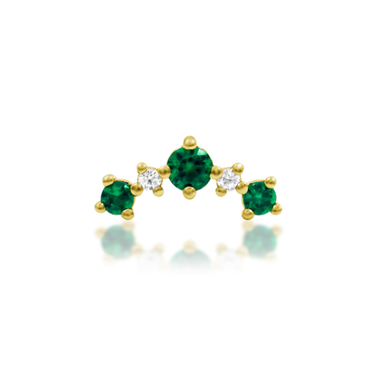 Junipurr Deaver threadless end with green and white CZ in a curved multi-stone design available in yellow, white, and rose gold tones
