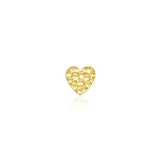 Junipurr hammered heart threadless end in 14k gold for ear piercing, minimalist textured heart jewellery