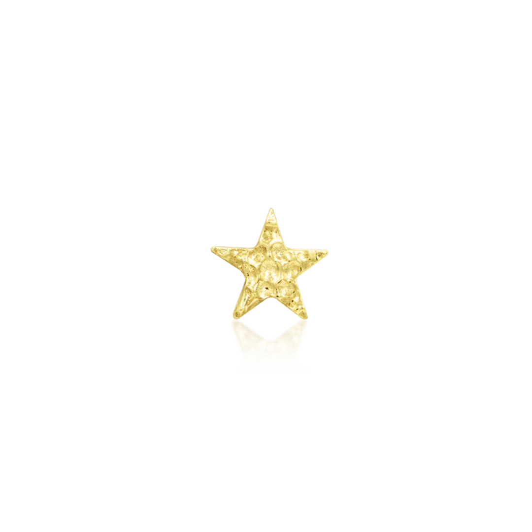 Junipurr hammered star threadless end in yellow, white, or rose gold, textured star-shaped piercing jewellery for ear and cartilage piercings
