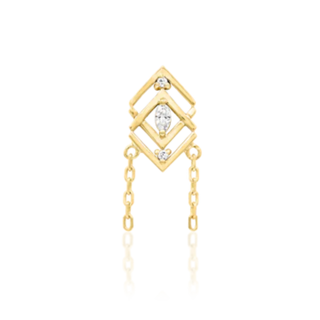 Junipurr Iris geometric double diamond chain threadless end with bright cubic zirconia