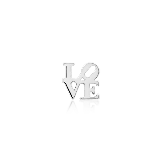 Junipurr LOVE letter threadless end in polished gold for luxury ear piercing jewellery
