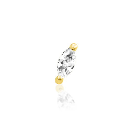 Junipurr marquise white CZ threadless end in yellow, white, or rose gold for luxury ear piercings