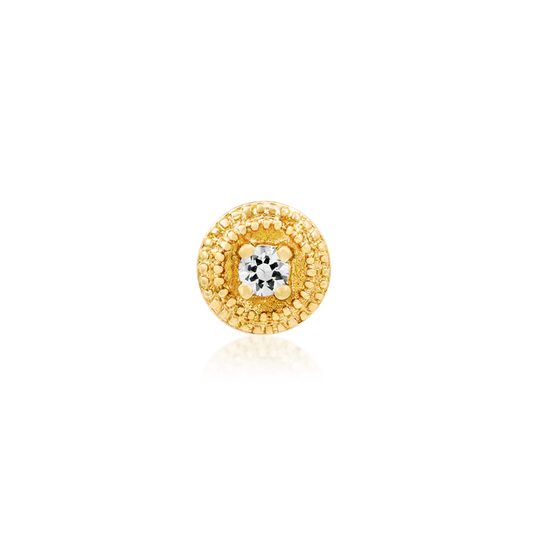 round junipurr halo end with central cubic zirconia in 14k yellow gold