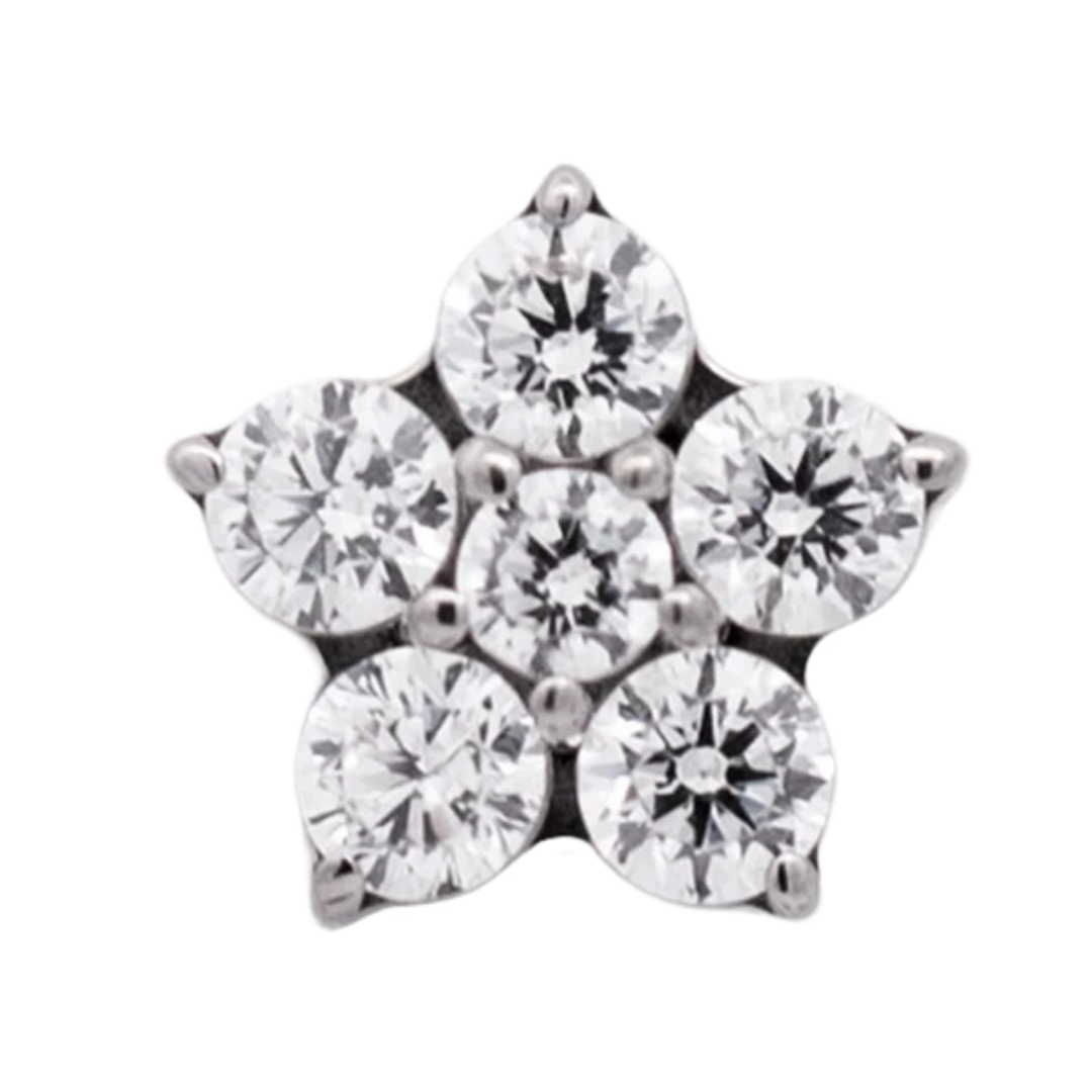 titanium five gem petal flower end with clear cubic zirconia stones