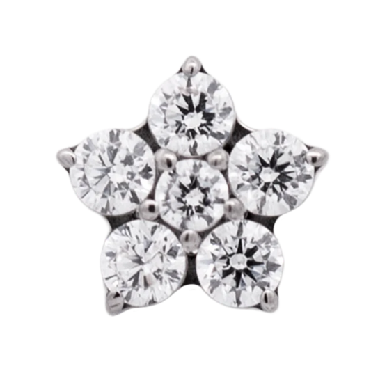 titanium five gem petal flower end with clear cubic zirconia stones