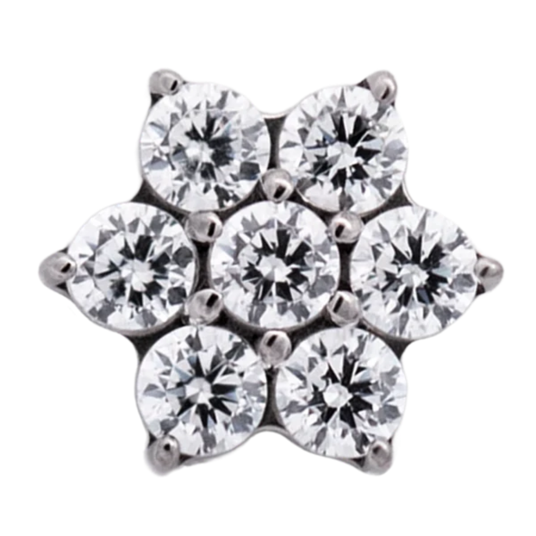titanium six gem flower end with clear cubic zirconia gemstones