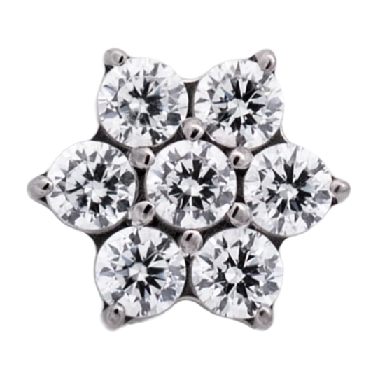 titanium six gem flower end with clear cubic zirconia gemstones