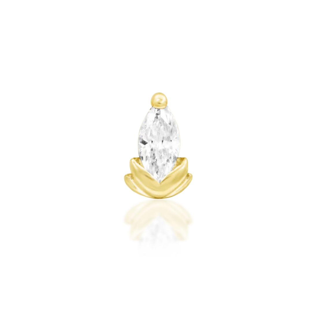 Junipurr Uma marquise CZ leaf threadless end in gold for luxury ear piercing
