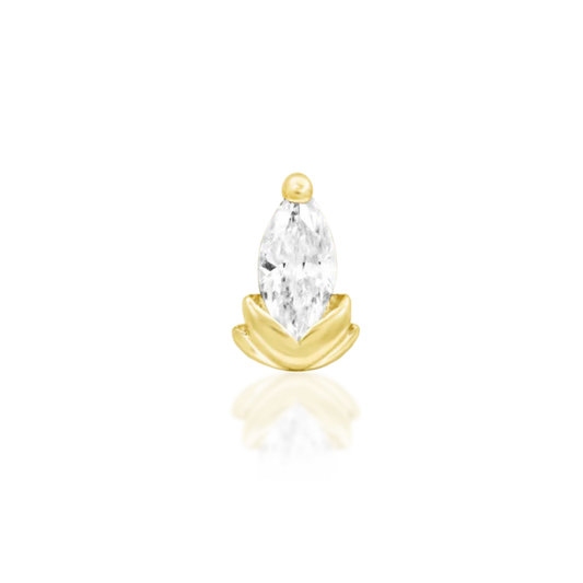 Junipurr Uma marquise CZ leaf threadless end in gold for luxury ear piercing

