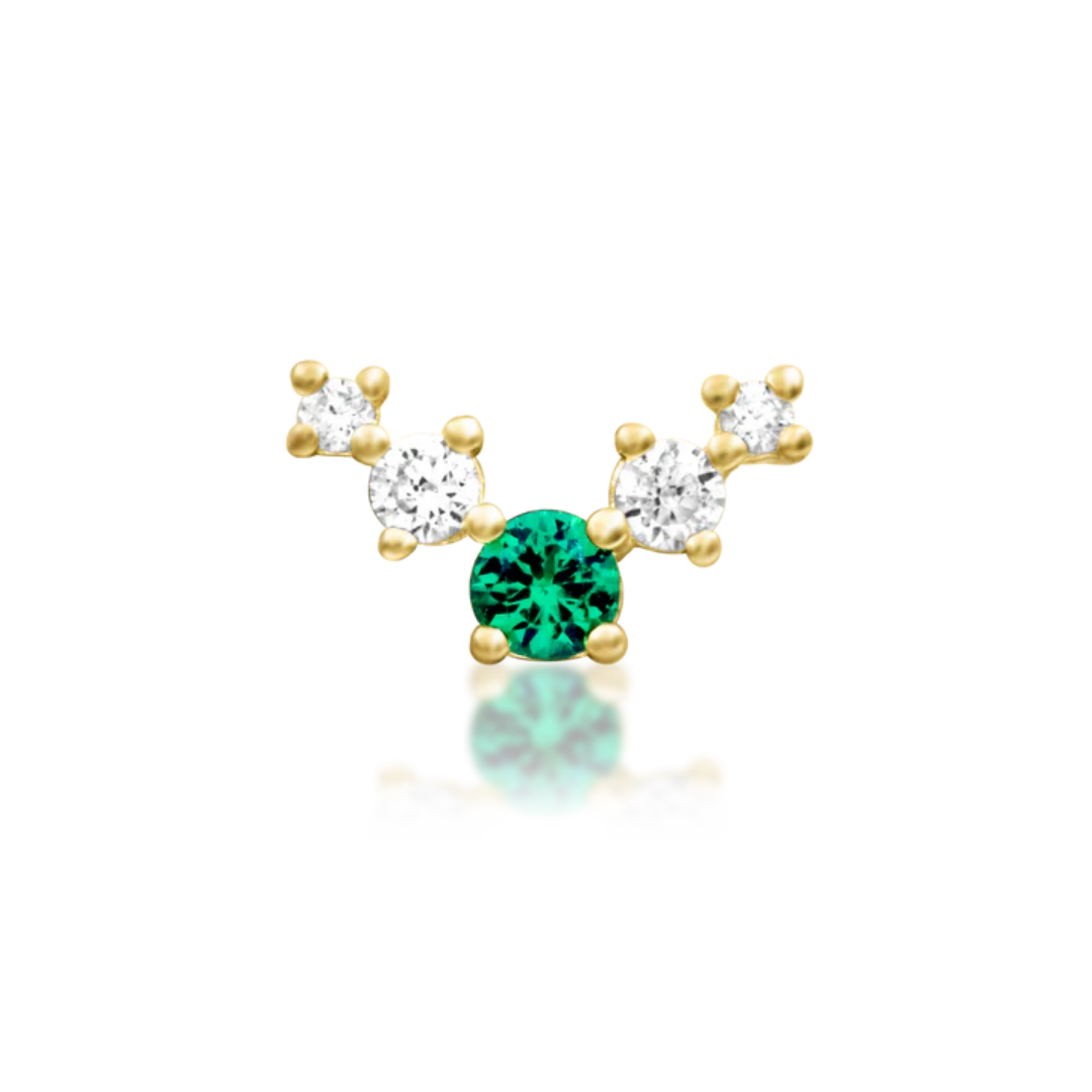 Junipurr Vixyn threadless end with green centre stone and cubic zirconia cluster accents