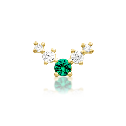 Junipurr Vixyn threadless end with green centre stone and cubic zirconia cluster accents