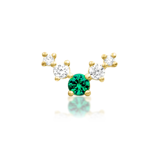 Junipurr Vixyn threadless end with green centre stone and cubic zirconia cluster accents