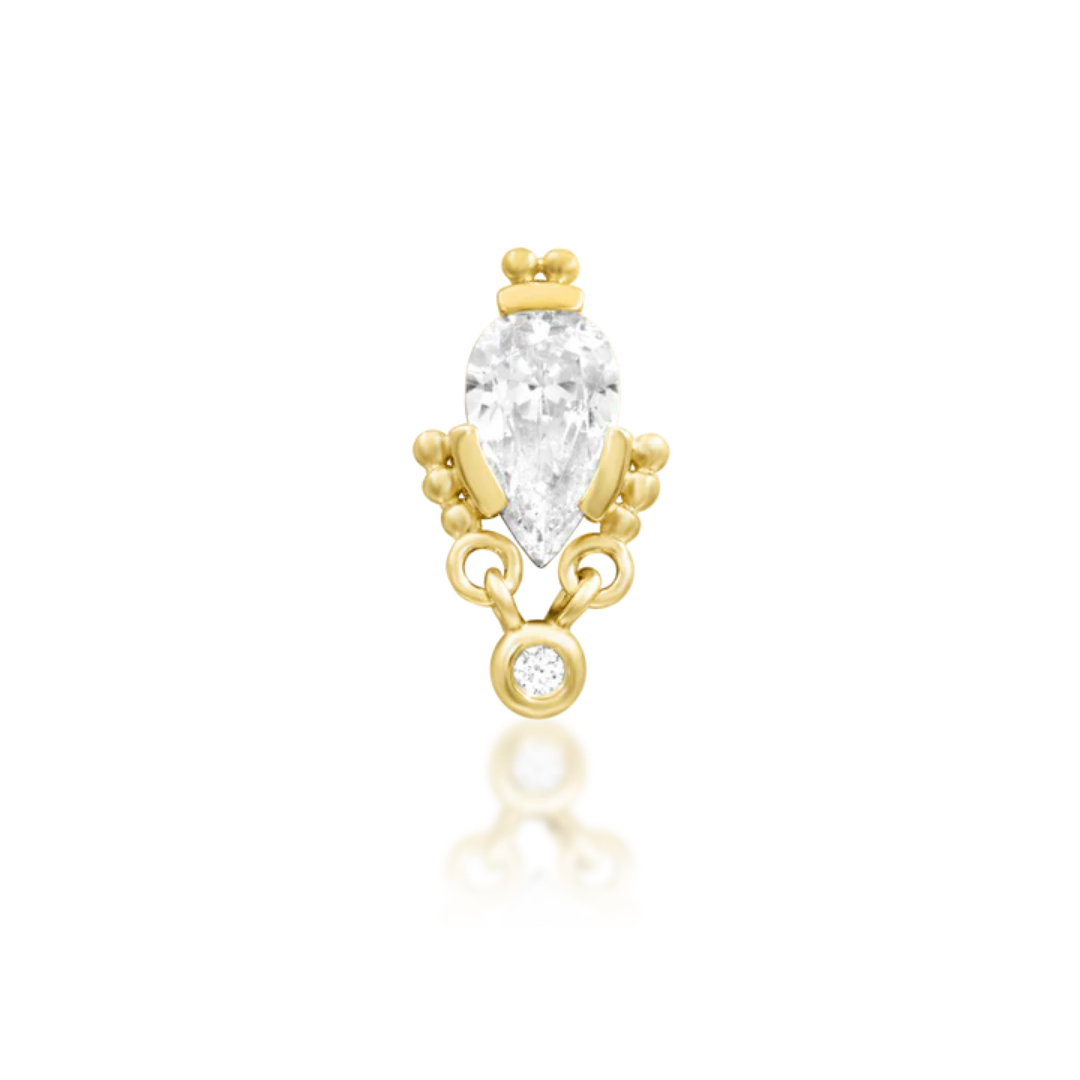 Junipurr Wallflower threadless end with pear cut cubic zirconia and delicate dangle accent