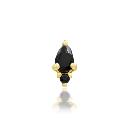 Gold teardrop threadless piercing end with black CZ stones