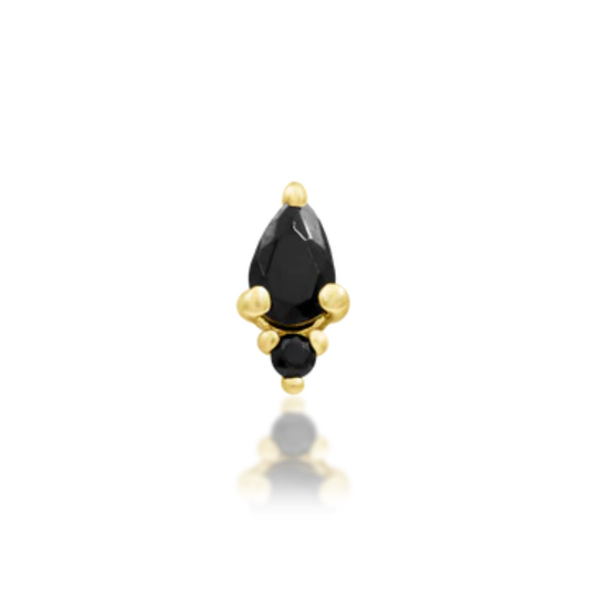 Gold teardrop threadless piercing end with black CZ stones