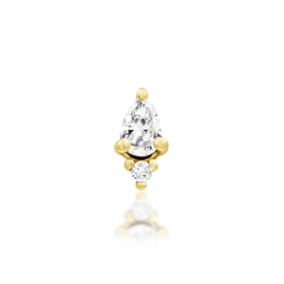 14k gold pear-cut CZ piercing end with round accent stone and gold bead details