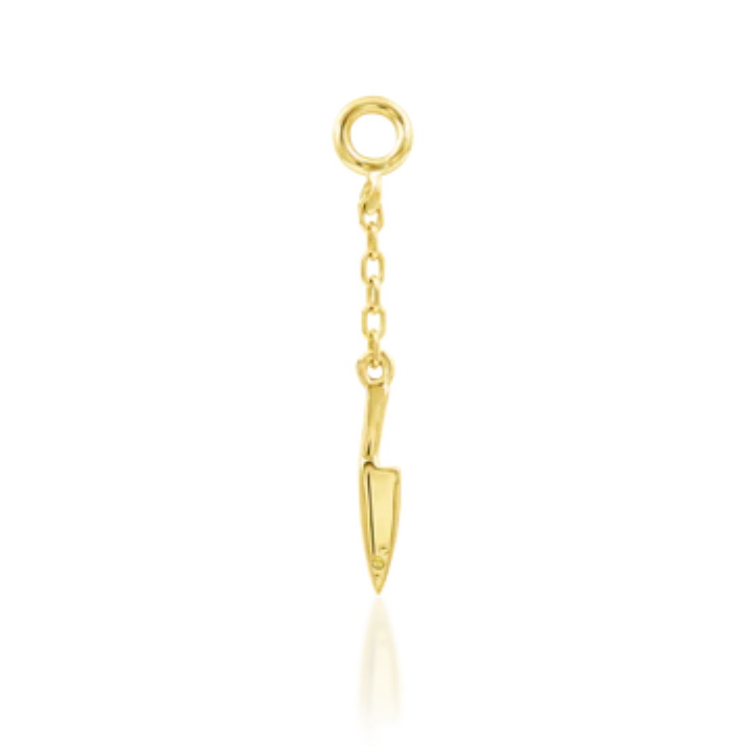 14k gold knife charm by Junipurr Jewelry – dainty dangle design on fine chain, handcrafted for high-impact styling with a subtle edge.