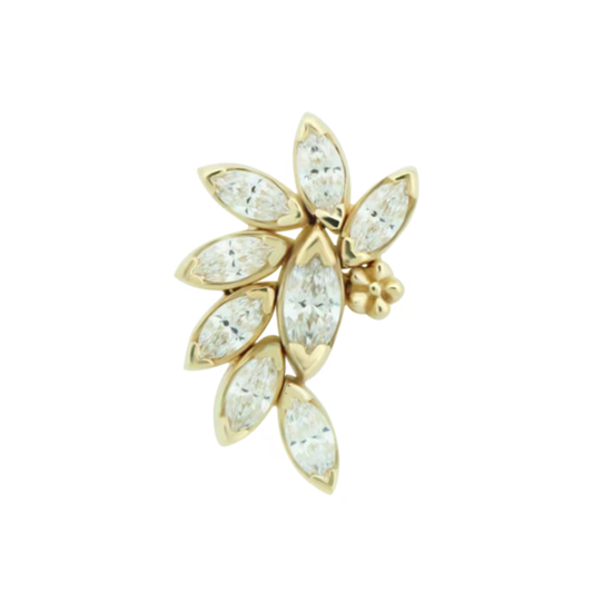 Le Roi 14k solid gold Ethel threadless end with marquise-cut diamond cluster design, luxury piercing jewellery available in yellow, white, and rose gold