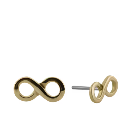 Le Roi 14k solid gold infinity symbol threadless end with polished finish and titanium post, available in yellow, white, and rose gold