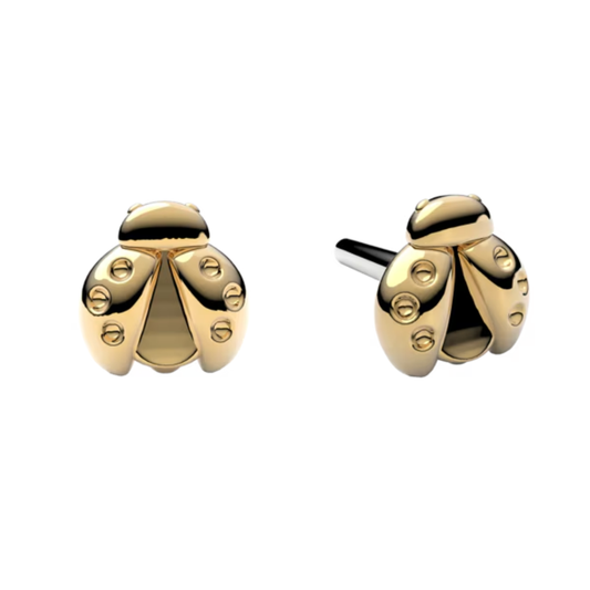 Le Roi 14k solid gold ladybug-shaped threadless end with polished detailing and titanium post, available in yellow, white, and rose gold