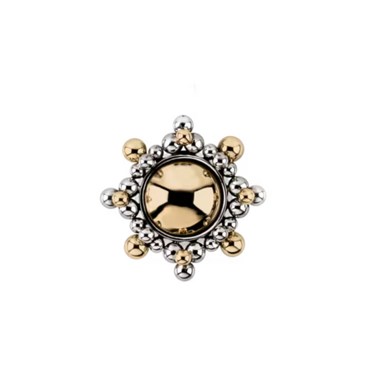 Gold and titanium hybrid beaded threadless end