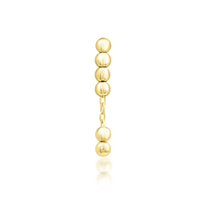 14k gold vertical piercing end with stacked beads and chain drop