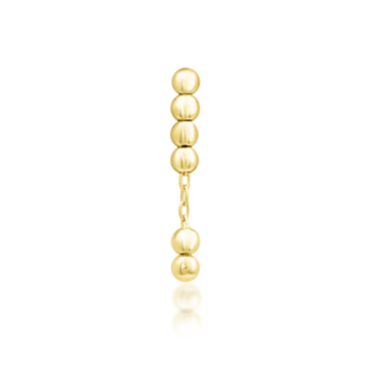 14k gold vertical piercing end with stacked beads and chain drop