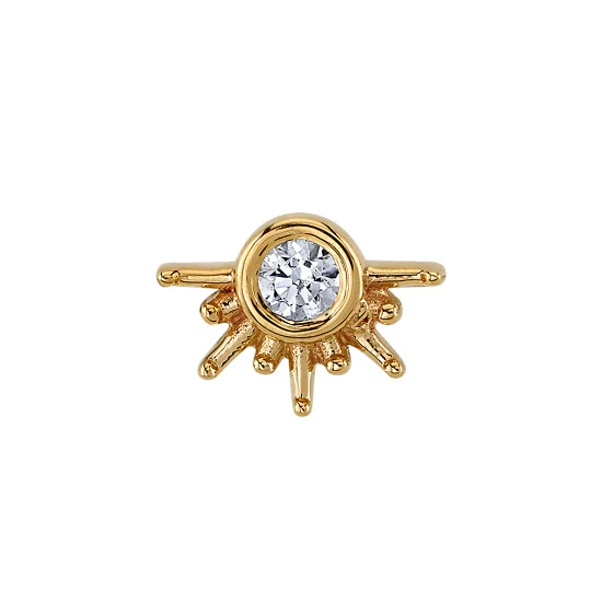 14k gold live to tell threadless end with 1.5mm round diamond and sunray detail
