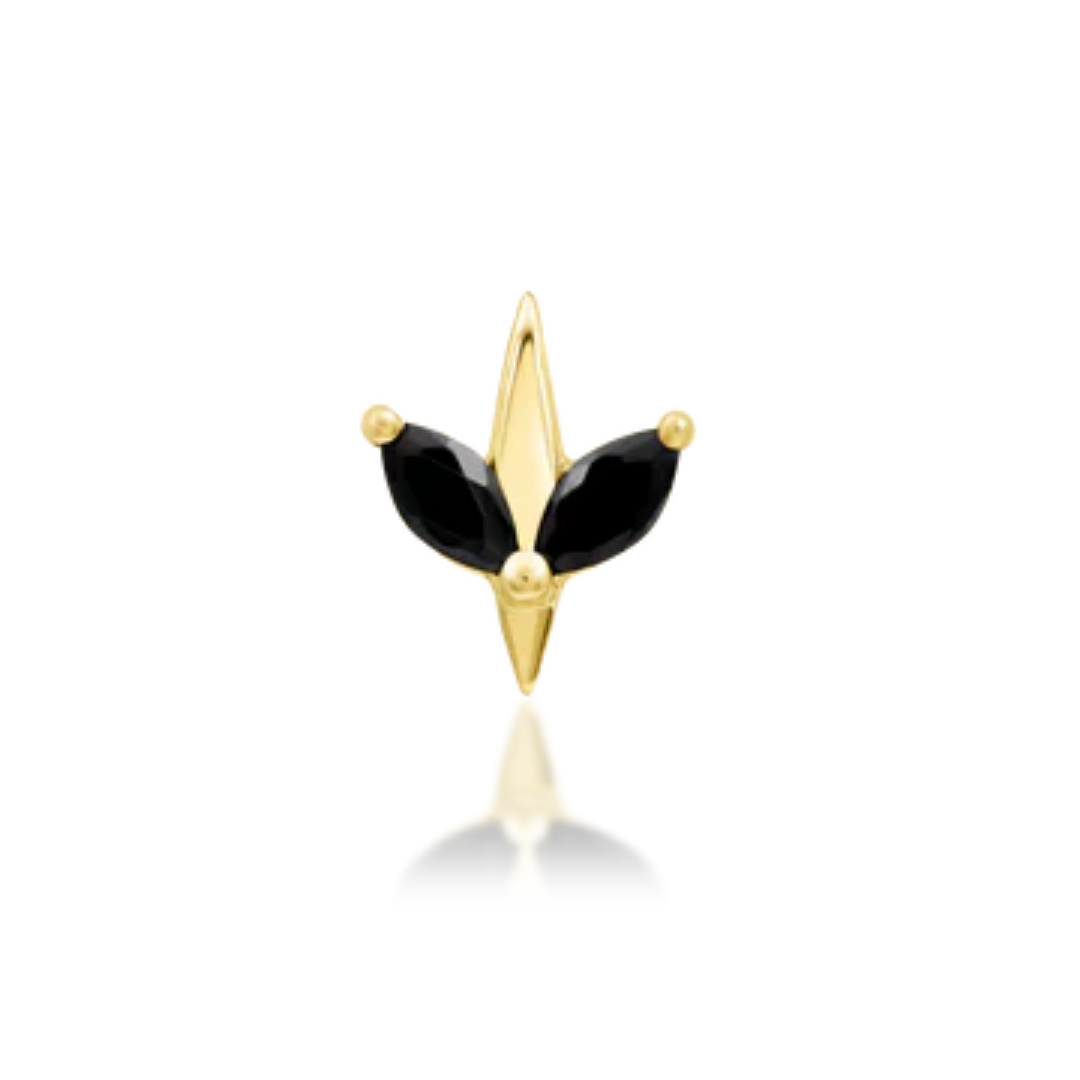 14k gold piercing end with black marquise CZs and polished gold spike