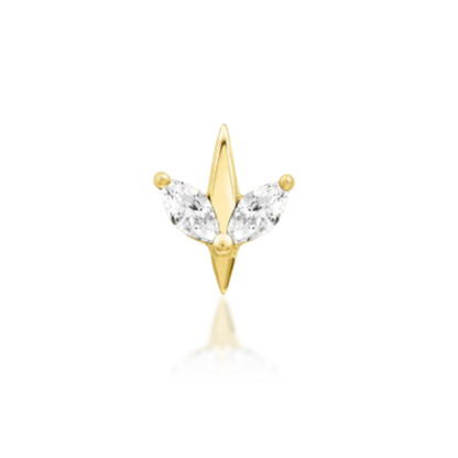14k gold piercing end with white marquise CZs and polished gold spike