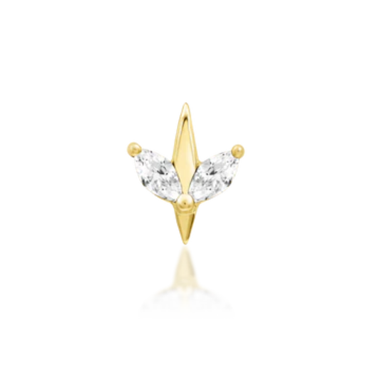 14k gold piercing end with white marquise CZs and polished gold spike
