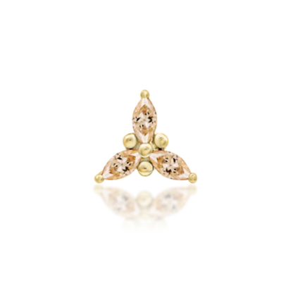 14k gold piercing end with marquise-cut champagne CZs and gold bead accents