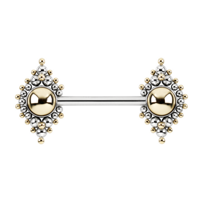 Elegant two tone gold and silver Millicent side set nipple bar with intricate beaded detailing