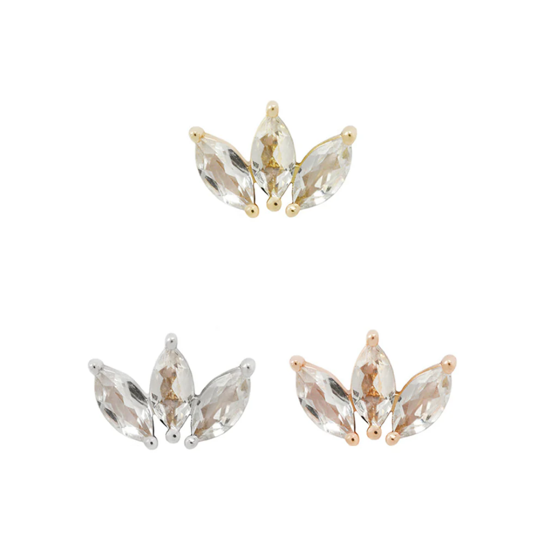 Moet threadless end in gold with Swarovski marquise-cut cubic zirconia – luxury body jewellery with brilliant sparkle and refined design.