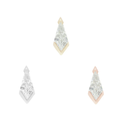 Geometric CZ threadless end with sharp diamond-shaped cut – bold, modern luxury for curated ear styling and high-end piercings.