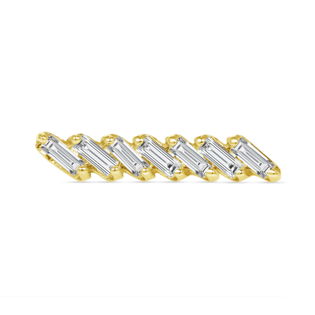gold norvoch baguette cascade piercing end featuring seven clear baguette cz stones in a linear setting