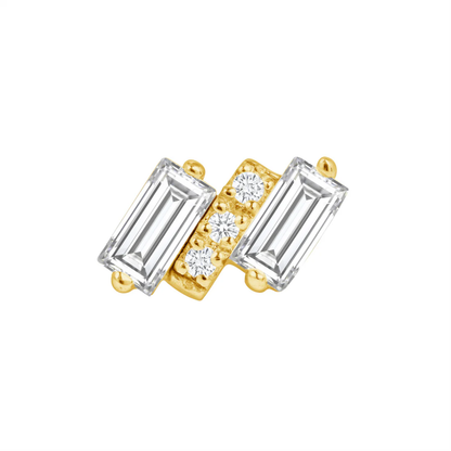 gold norvoch charlotte piercing end with two baguette cz stones and three round cz accents in a staggered design