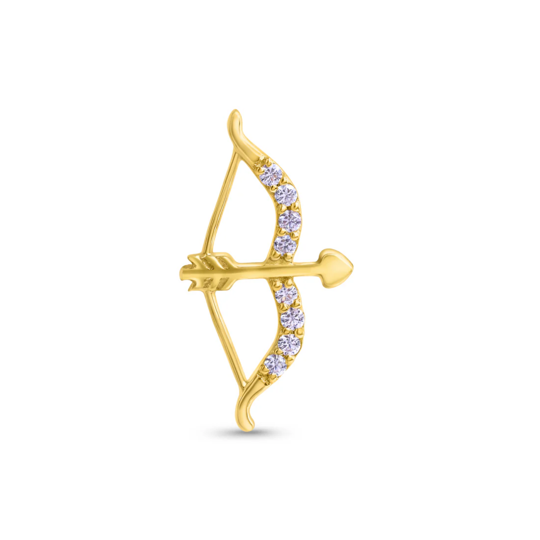 gold norvoch cupid’s bow piercing end with curved cz set bow and polished arrow detail