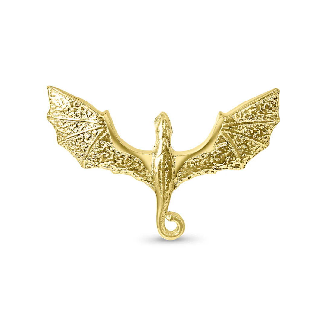 gold norvoch flying dragon piercing end with textured wings and curved tail
