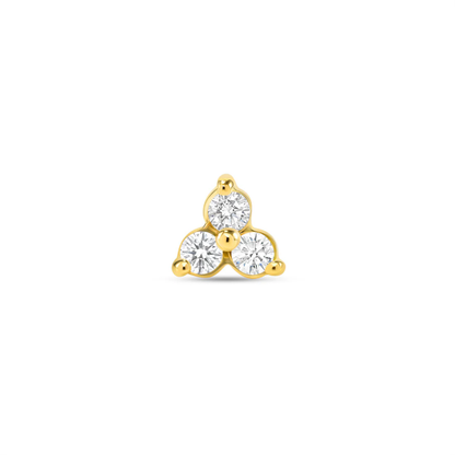 Norvoch gold cluster end featuring three round cubic zirconia stones in a triangular formation, set in polished yellow gold with fine detailing
