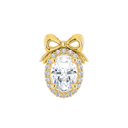 gold norvoch bow piercing end with oval centre cz and surrounding halo stones