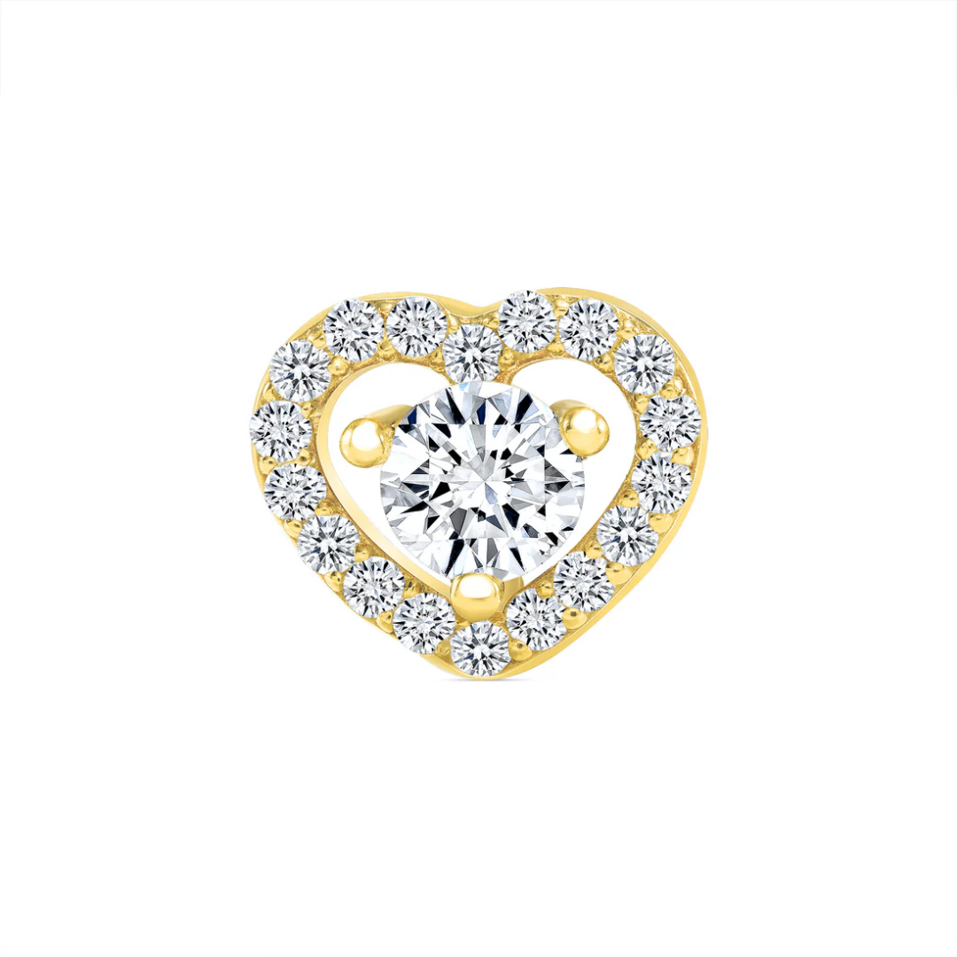 gold heart shaped end with central cz and halo of small cz stones