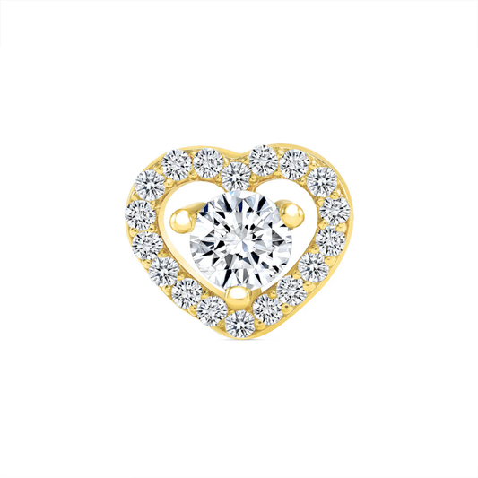gold heart shaped end with central cz and halo of small cz stones