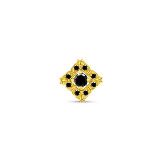 gold square end with central black cz and surrounding black cz accents